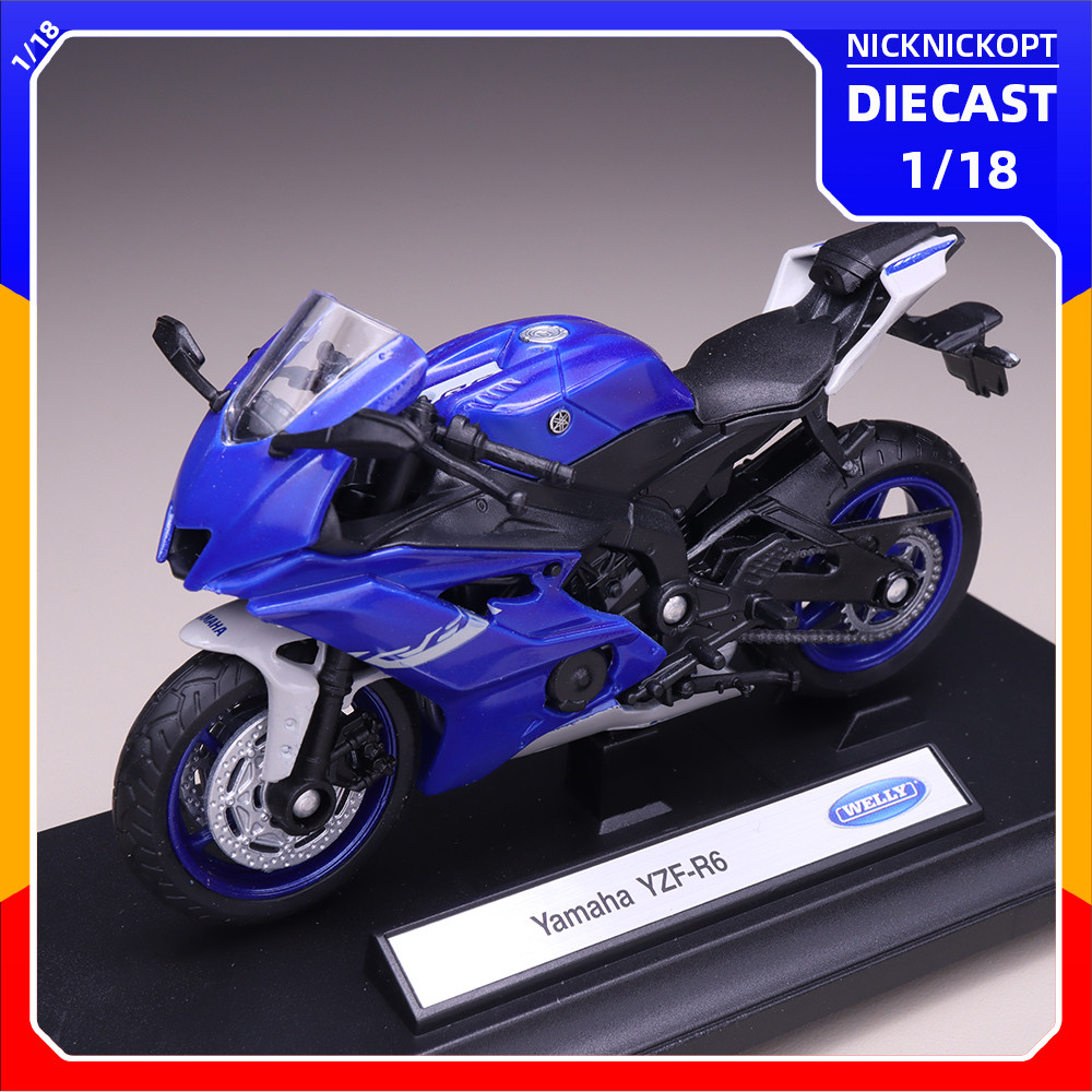 Miniatur Motor Welly 2020 Yamaha YZF-R6 Skala 1:18 Diecast Mainan Koleksi