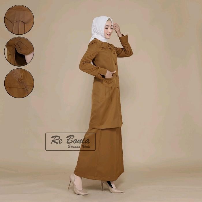 Stelan Pakaian Kerja Wanita Tunik Rok A / Baju Kerja Wanita Tunik Rok A/ Tunik Coklat Tua Wanita