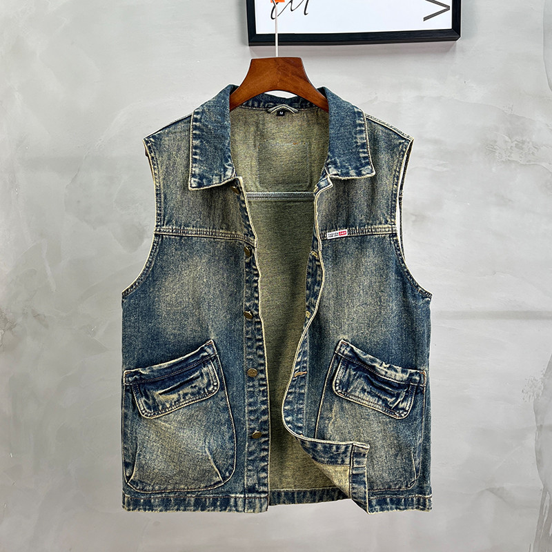 2024 Men'S Fashion Jeans Sleeveless Jacket Vest Male Black Blue Denim Jeans Vest Man Cowboy Outdoors