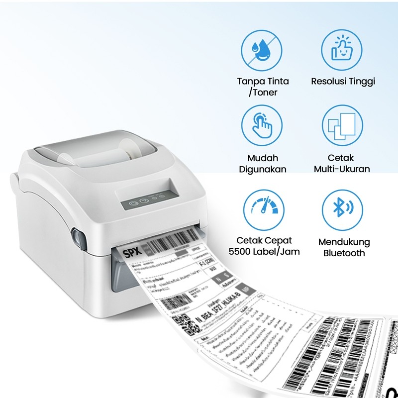 Barcode Printer Thermal Waybill Printer USB+Bluetooth Mesin Cetak Label Stiker Resi 4 & 3 In