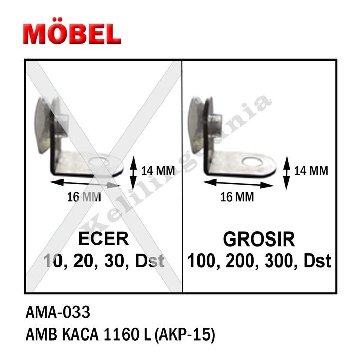 GROSIR Ambalan Kaca 1160L (AKP-15) PER 100BH Siku Kop Kaca Chrome