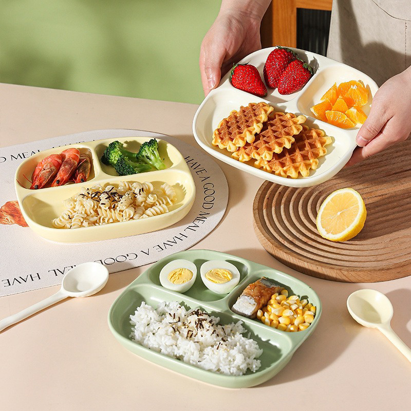 Piring Sekat 3 Keramik Estetik ala Korea / Piring Makan Piring Lauk Piring Saji / Korea Ceramic e