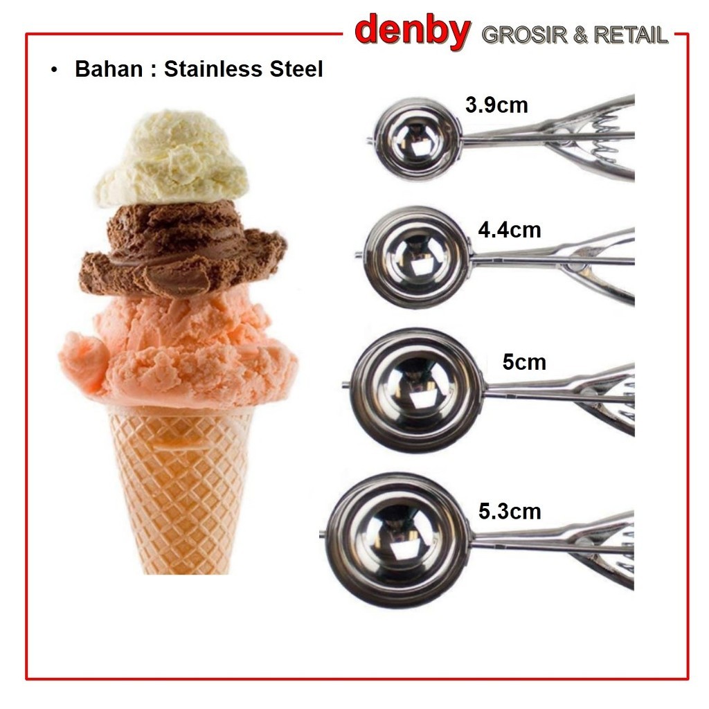 Reno Sendok Es Krim Ice Cream Scoop uk. 3.9cm/4.4cm/5cm/5.3cm