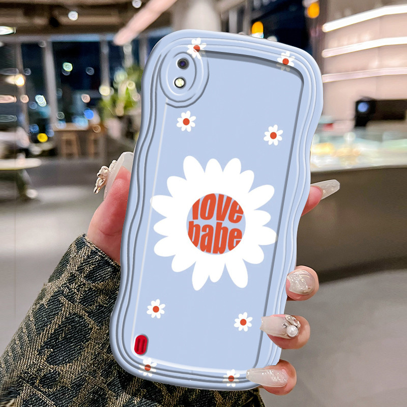 Casing Hp Untuk Samsung Galaxy A10 M10 A10s M01s Case Krim gelombang Softcase Silikon Kesing Bunga-b