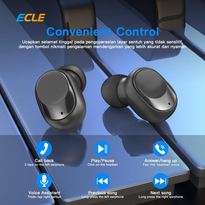 Ecle Earphone Waterproof Wireless Led Bluetooth 5.0 Headset Audio Bass