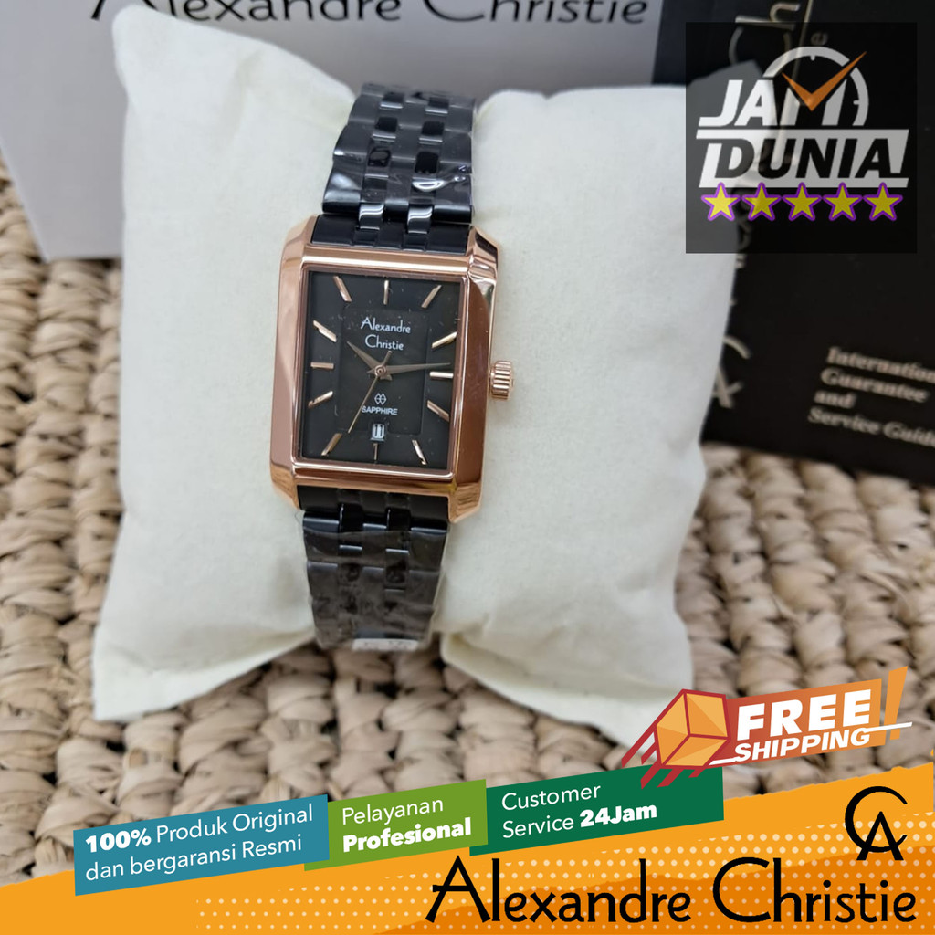 JAM TANGAN ALEXANDER CHRISTIE SAPPHIRE WANITA ORIGINAL BLACK ROSE GOLD 8706 AC 8706 AC8706 ACF8706 J