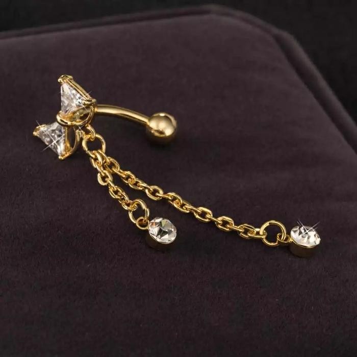 body piercing anting tindik pusar gold lapis emas pita panjang