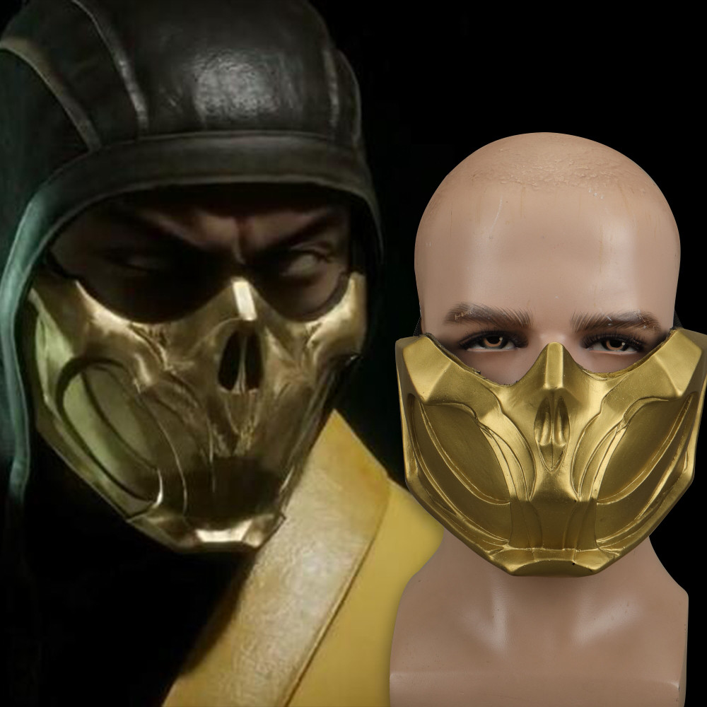 2019 New Mortal Kombat X Scorpion Hanzo Hasashi Sandal Wood Mask Half Face PVC Masks Adult Men Cospl