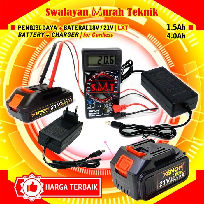 (PAKET BATERAI & CHARGER) XENON 18VOLT + CHARGER CORDLESS BATTERY 20V