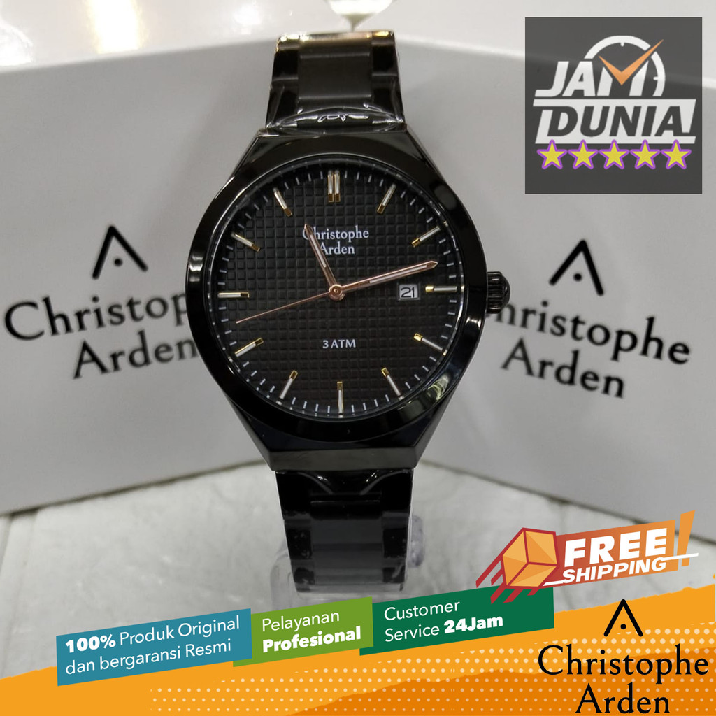 JAM TANGAN CHRISTOPHE ARDEN PRIA ORIGINAL BLACK DIAL ROSE GOLD STAINLESS STEEL STRAP CAF2002 CA F200