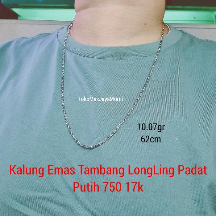 PREMIUM Kalung Emas Cowok Rantai Tambang LongLing Putih 750