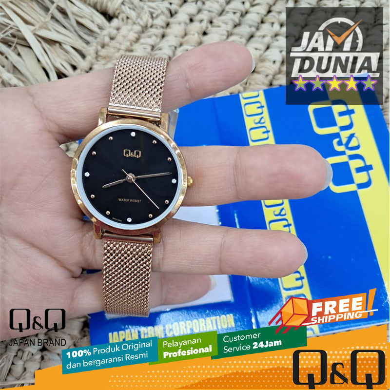 JAM TANGAN ANALOG WANITA Q&Q ORIGINAL QNQ QA21 J002Y QQ QA21J002Y STRAP STAINLESS STEEL ROSE GOLD BL