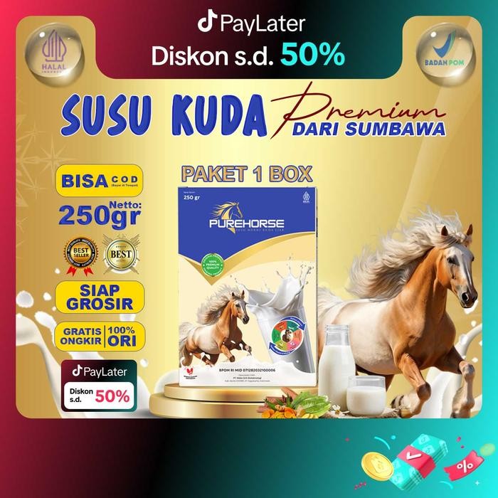 

BARANG TERLARIS Pure Horse Susu Kuda Bubuk Dari Sumbawa Paket 1 Box Kemasan 250gram/Box