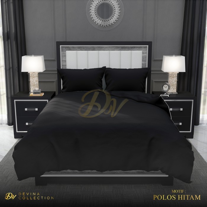 PREMIUM Bedcover Sprei Set Aesthetic Korea Hitam Polos Dengan Karet Anti Geser Devina Collection