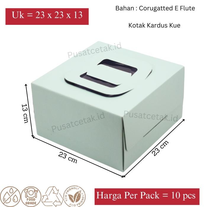 Terbaru Cake Box / Kardus Cake / Kemasan Cake 23 X 23 X 13 Cm Warna Putih Doff Packing Aman