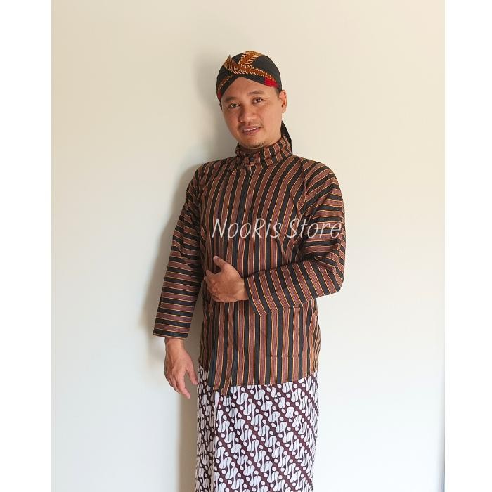 Promo Baju Surjan Lurik Pria Dewasa Baju Adat Jawa Baju Lurik Warna Hitam Coklat Original