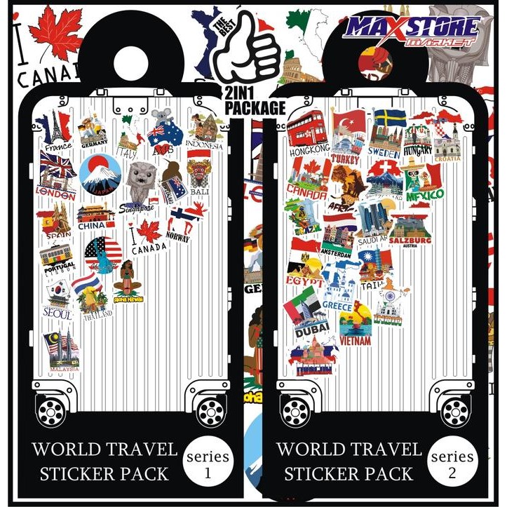 

WORLD TRAVEL STICKER PACK 2IN1 PACK / TRAVEL STICKER PACK 2 IN1 PACK / TRAVEL STICKER PACK COMBO /
