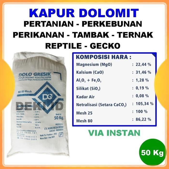 Kapur Dolomit 50 Kg Via Instant Kemasan Karung Karungan Kode 1171