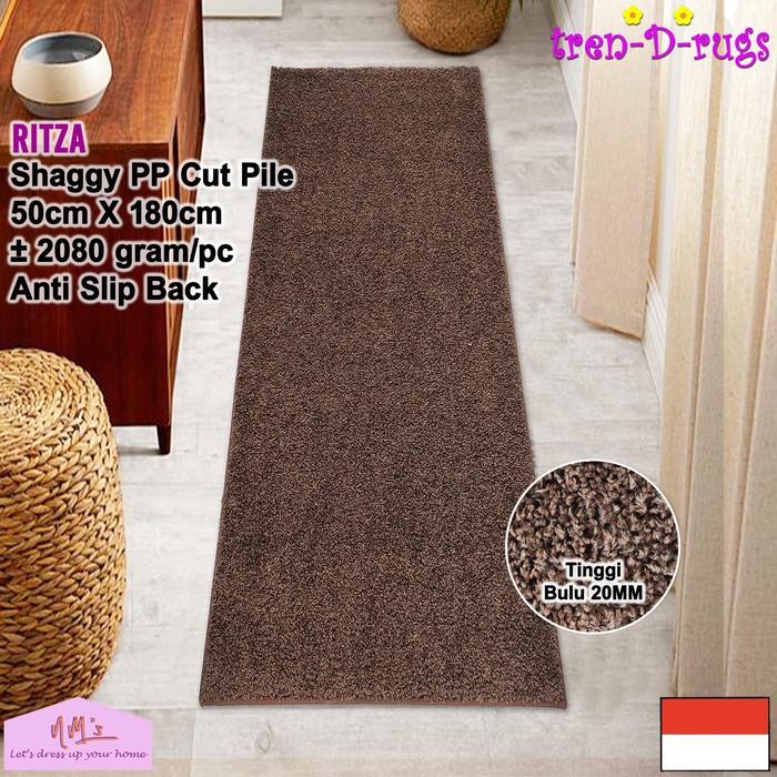 Tren-D-rugs kaet keset shaggy 50x180 anti slip polos modern aesthetic alas lantai dapur lorong