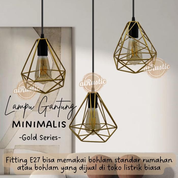 PREMIUM Lampu gantung hias besi diamond vintage fitting E27 estetik cafe