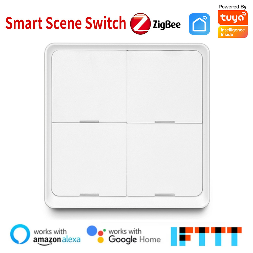 Tuya Smart Home ZigBee Smart Scene Switch 4 Gang Push Button Wireless