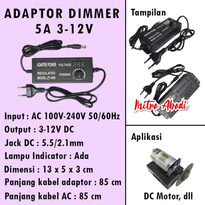 ADJUSTABLE POWER ADAPTER DIMMER / ADAPTOR DIMMER 5A AC - DC 3 - 12V