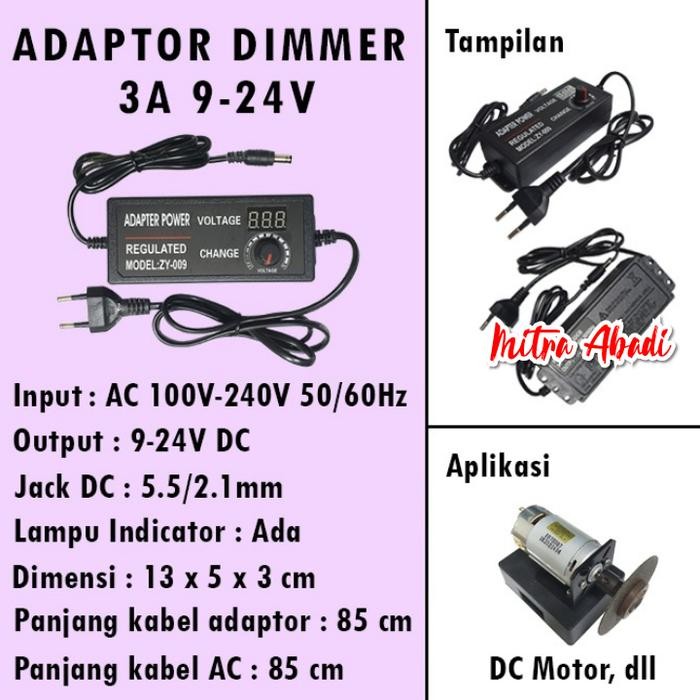ADJUSTABLE POWER ADAPTER DIMMER / ADAPTOR DIMMER 3A AC - DC 9 - 24V