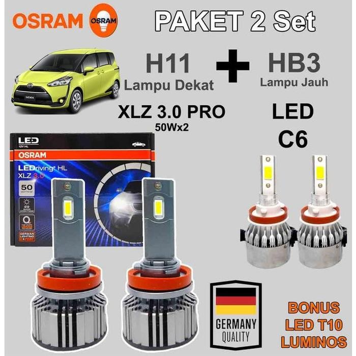 C - Paket Lampu Led Sienta Osram Xlz + Led C6 Hb3 9005 Bohlam Led Putih