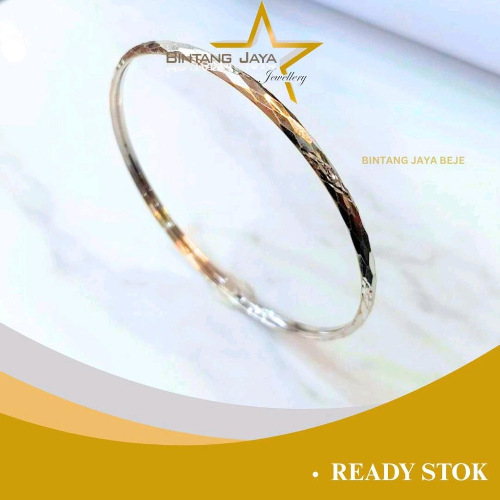 Gelang Emas Asli - Roll Ukir Crum Putih - Kadar (16K) | Berat 2,94 Gram - Kilau putih elegan dengan 