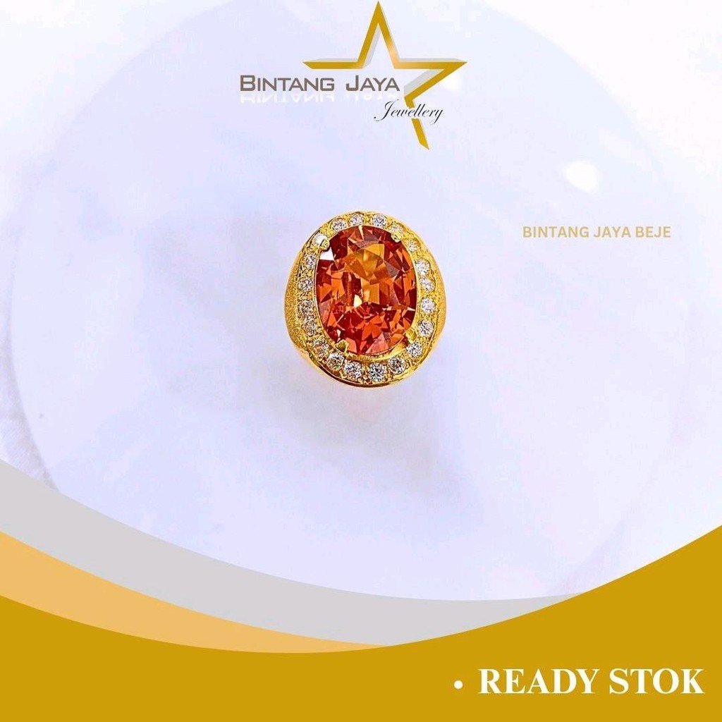 Cincin Emas Asli Khusus Untuk Cowok BATU ORANGE KELILING M PUTIH - Kadar (15K) - Berat 10,70gr Ukura