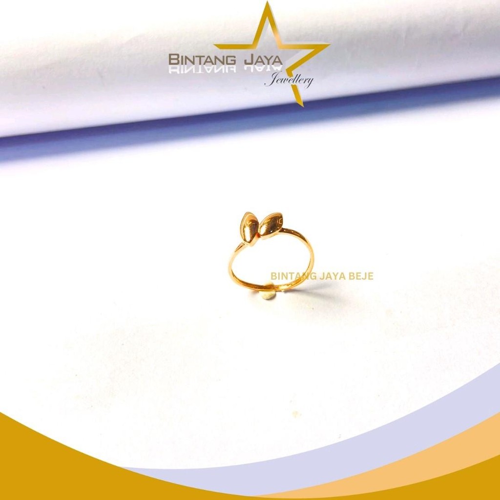 Cincin Emas Asli - Dua Daun Polos Rosegold - Kadar (17K) -  | 1,19 Gram - Desain Natural Simpel untu