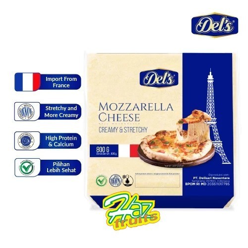 

Del's Mozzarella Cheese Creamy & Stretchy Keju Mozzarella 800 Gram