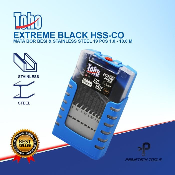 TOHO MATA BOR BESI STAINLESS HSS-CO SET 19 PCS 1-10 MM EXTREME BLACK