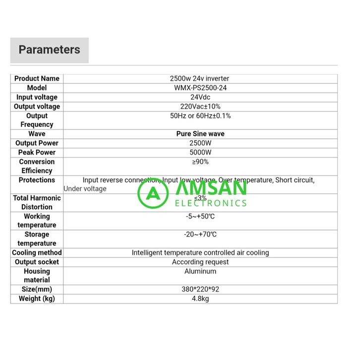 Inverter PSW 2500w 24V to 220V Peak power 5000w