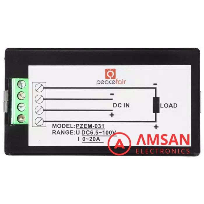 Peacefair PZEM-031 20A Kwh Energy Volt Ampere Watt meter DC 6.5-100V