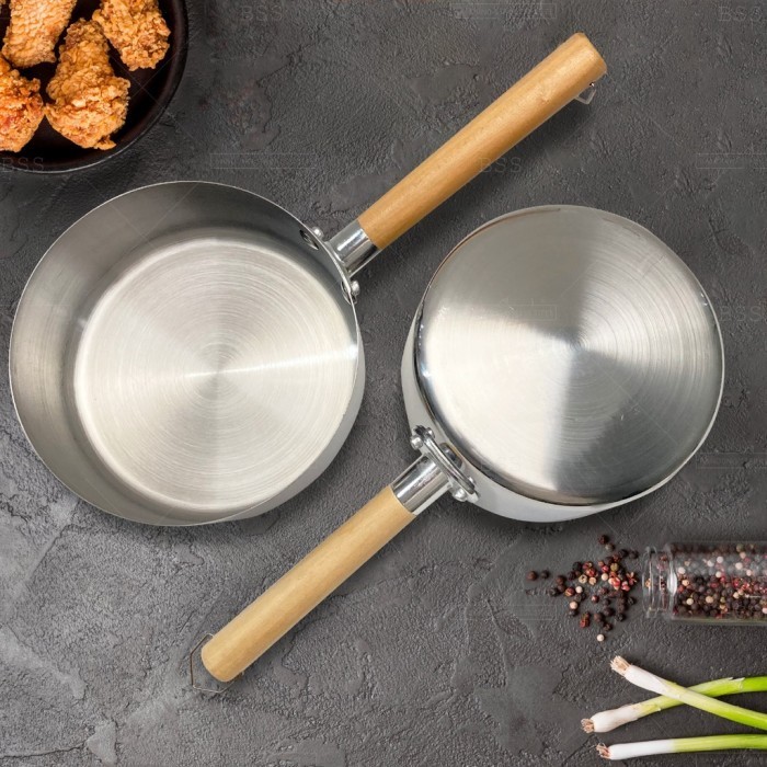 PANCI SUSU MILK POT DENGAN PEGANGAN KAYU 14CM 16CM 18CM STAINLESS