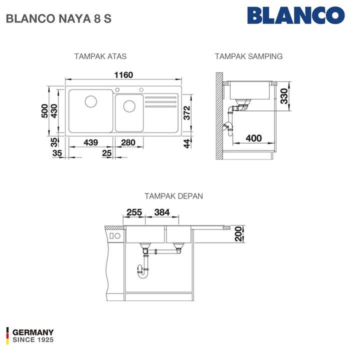 KITCHEN SINK BAK CUCI PIRING GRANIT 2 LUBANG SAYAP BLANCO SILGRANIT NAYA 8S - PAKET KITCHEN SINK DAN