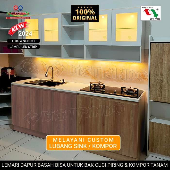 DISTRINDO - KITCHEN SET LEMARI RAK DAPUR BASAH TEBAL MEWAH BISA CUSTOM LUBANG SINK / KOMPOR TANAM