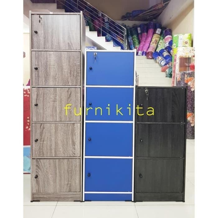 LEMARI SERBAGUNA RAK BUKU SERBAGUNA SUSUN 4 KAYU DENGAN KUNCI