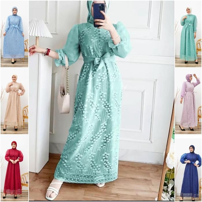 Kyl Maxi Luis Brukat Malika Organdi Gamis Pesta Gamis Raya Gamis Kondangan Dress Muslim Wanita Mewah