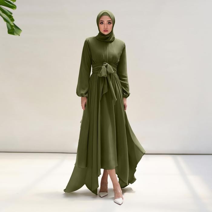 Demore Layerna Dress Elegan Simple Fashion Muslim Gaun Ceruty Babydoll Lapis Furing