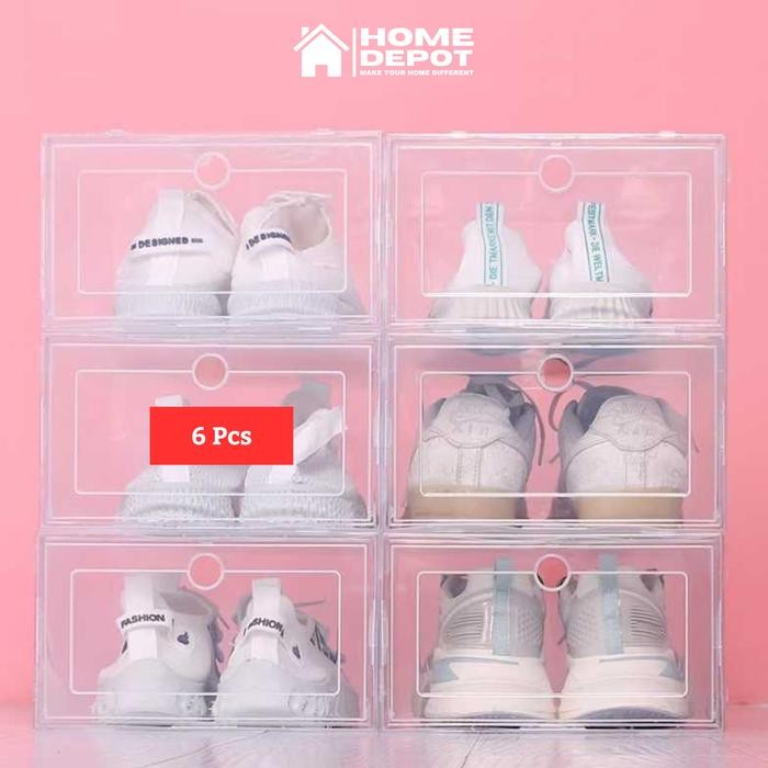 Kotak Sepatu Transparan Plastik Rak Susun Box Ukuran Besar 6 Pcs