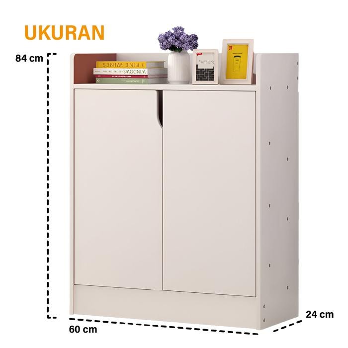 Rak Sepatu Minimalis 2 Pintu XJ-5-1 Lemari Sepatu Kayu Anti Rayap Muat Banyak