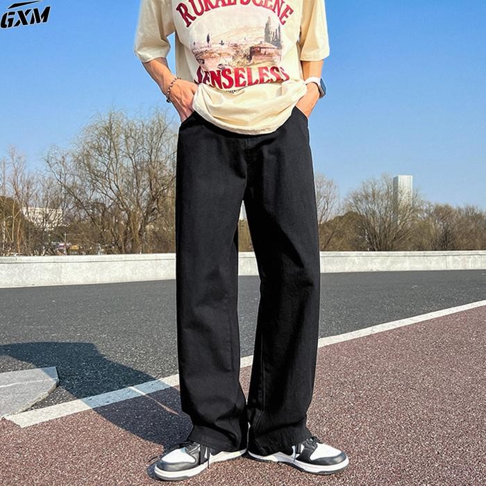 Celana Jeans Hitam Kulot Pria /Celana Jeans Cowok /Jeans Pria Loose Straight Korean Style Oversize