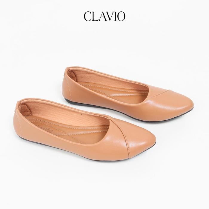 Clavio Berly Flatshoes Wanita Flat Balet Polos Berwarna Shoes Wanita Kerja Karet Hitam