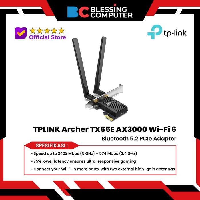 TPLINK Archer TX55E AX3000 Wi-Fi 6 Bluetooth 5.2 PCIe Adapter