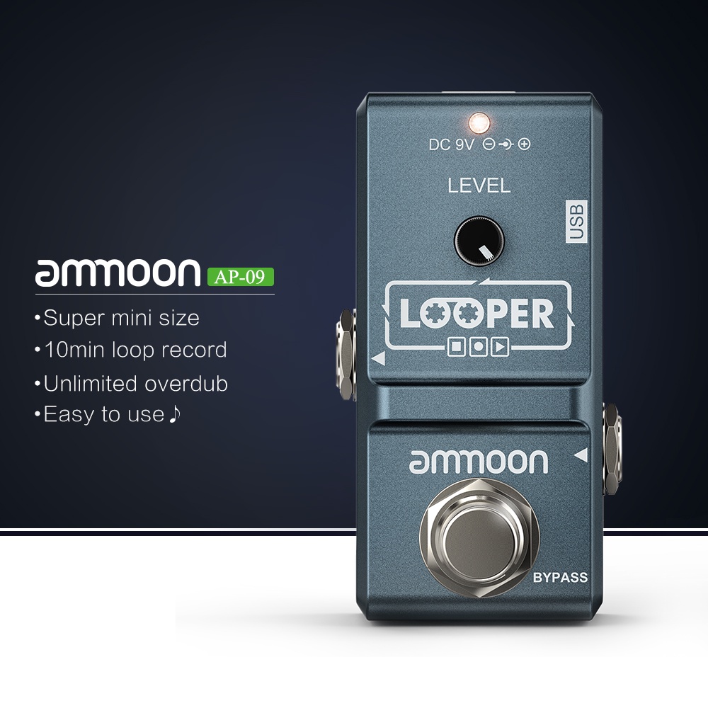 SAN ammoon AP-09 Electric Guitar Effect Pedal Looper True Bypass Unlimited Overdubs 10 Minutes Recor