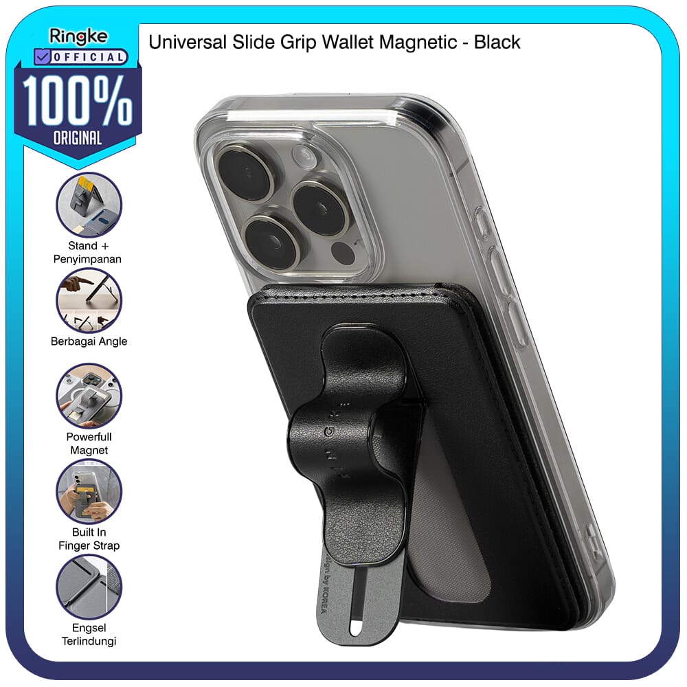 Ringke Slide Grip Wallet Magnetic Black Aksesoris Magsafe Magnet All in One / Grip Anti Slip / Suppo