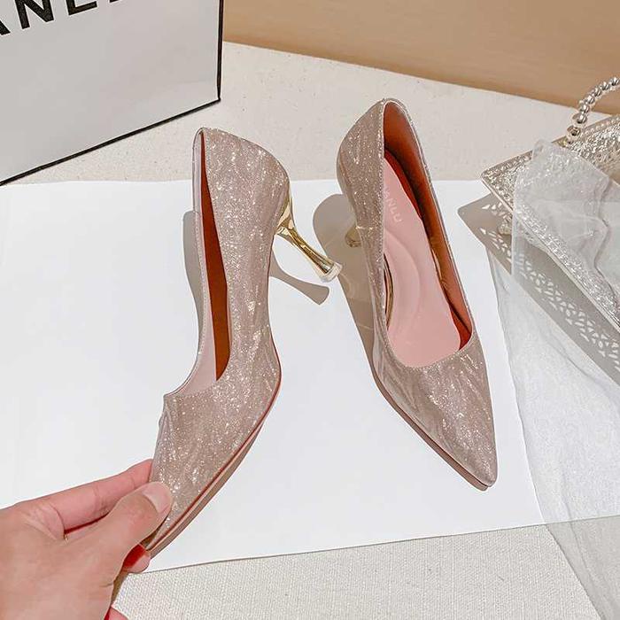 BEST SELLER 912 - Heels 8cm - Size 34-39 - Glitter Stiletto heels - Hak tinggi rosegold - Hak tinggi