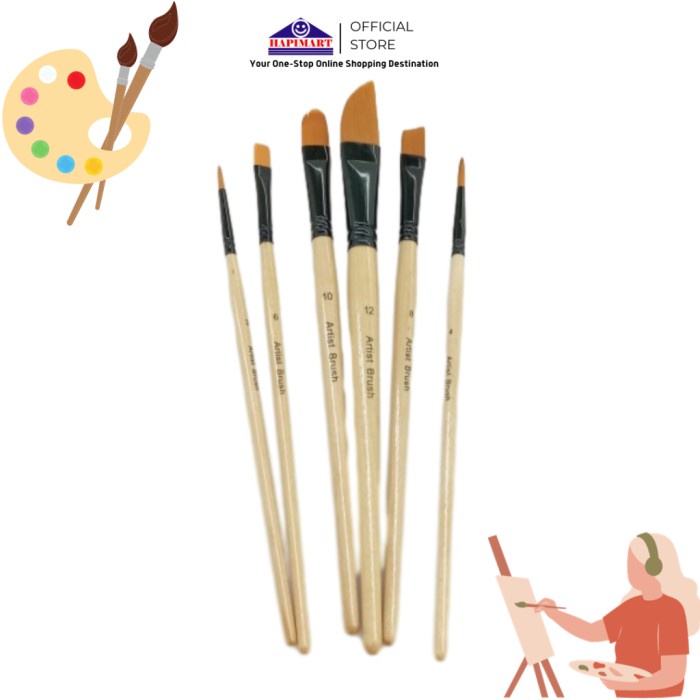 

Kuas Gambar Set 6 Jenis Kuas Brush Kuas Cat Air Minyak Kuas Lukis Kayu